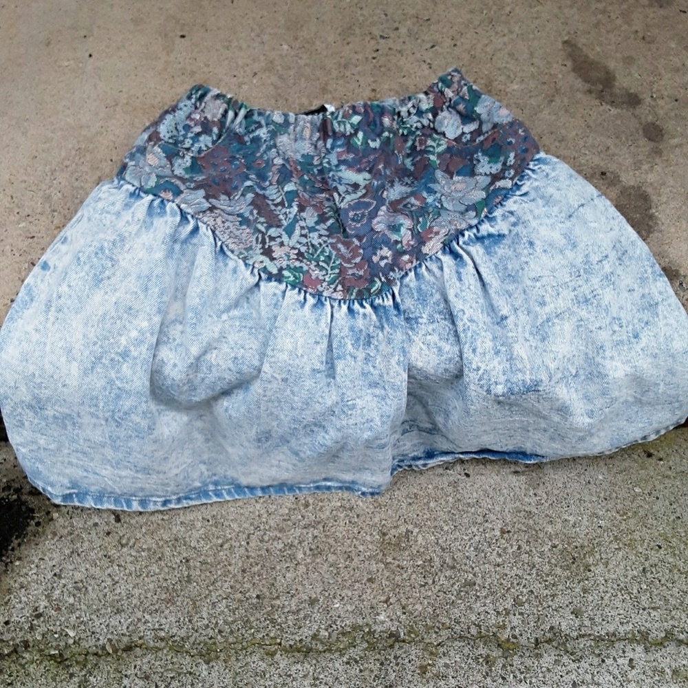 Vintage Denim Skirt with Floral Details